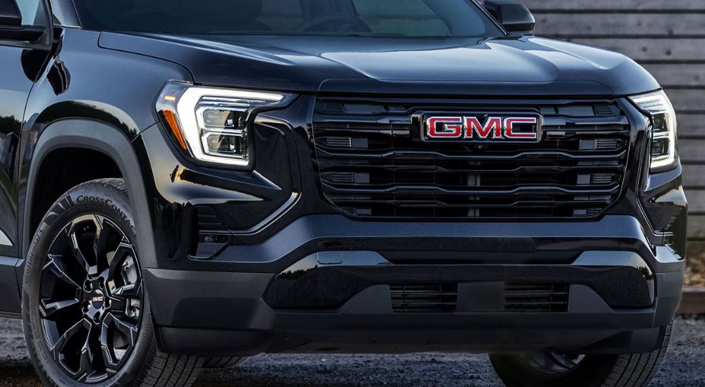 The front end of a black 2025 GMC Terrain for sale.