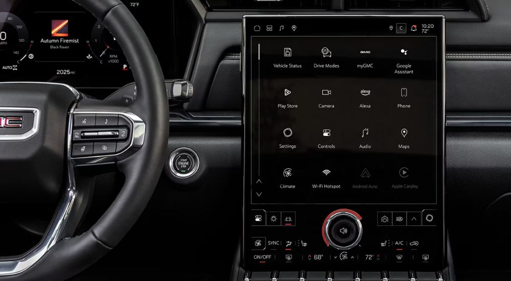 The infotainment screen in a 2025 GMC Terrain Elevation.