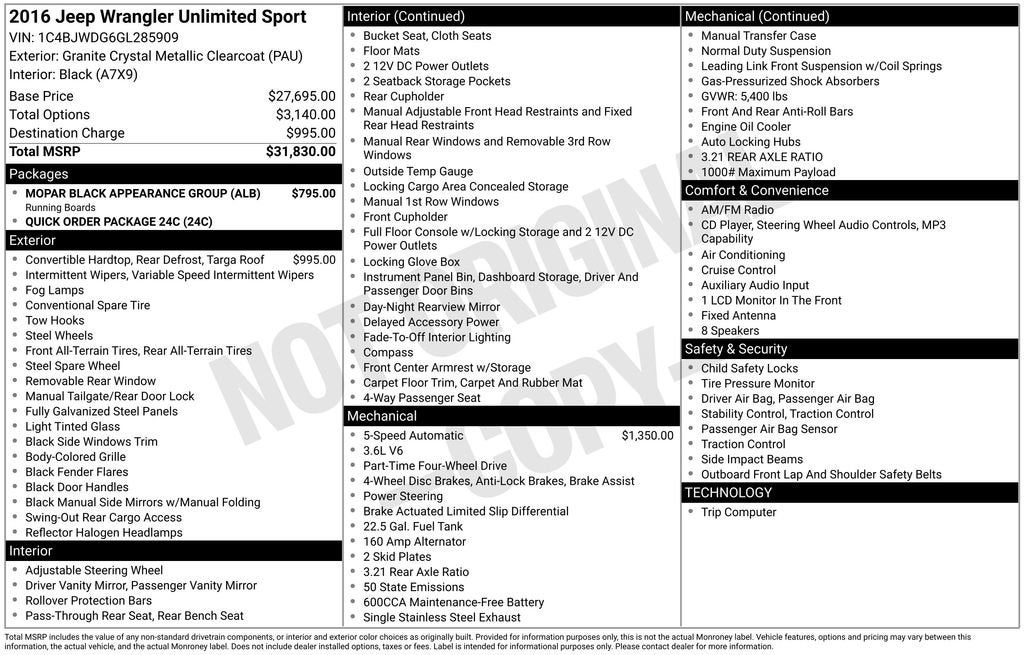 2016 Jeep Wrangler Unlimited Sport