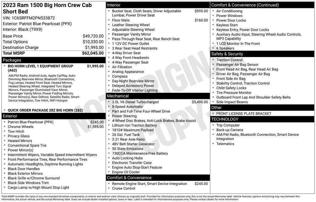 2023 RAM 1500 Big Horn Crew Cab 4x4 5'7" Box