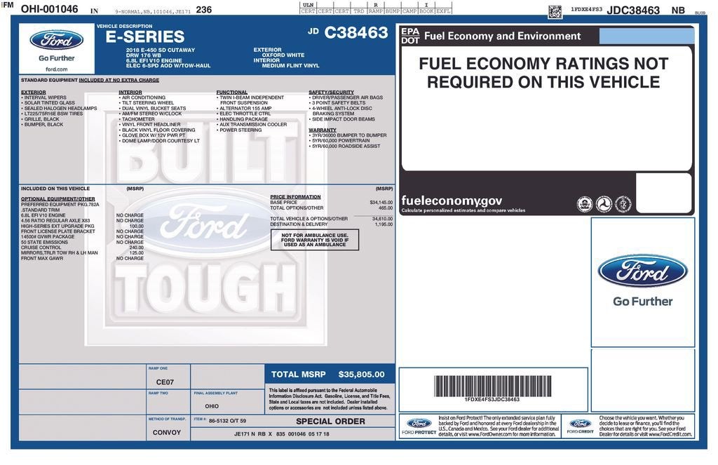 2018 Ford E-Series Cutaway CUTWY