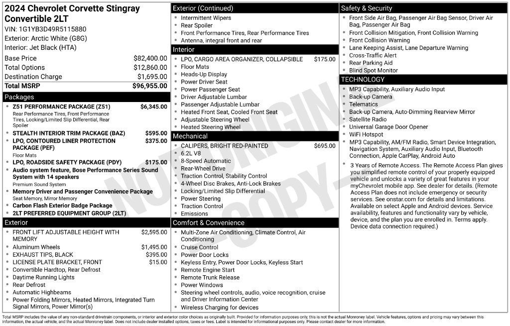 2024 Chevrolet Corvette Stingray 2LT