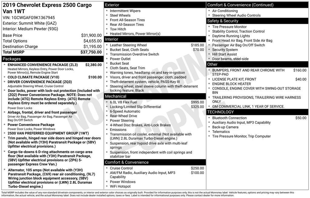 2019 Chevrolet Express Cargo 2500 Work Van