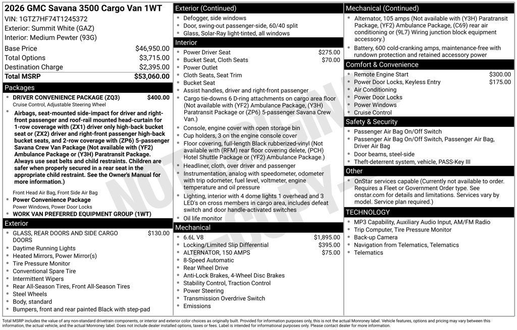 2026 GMC Savana Cargo Work Van