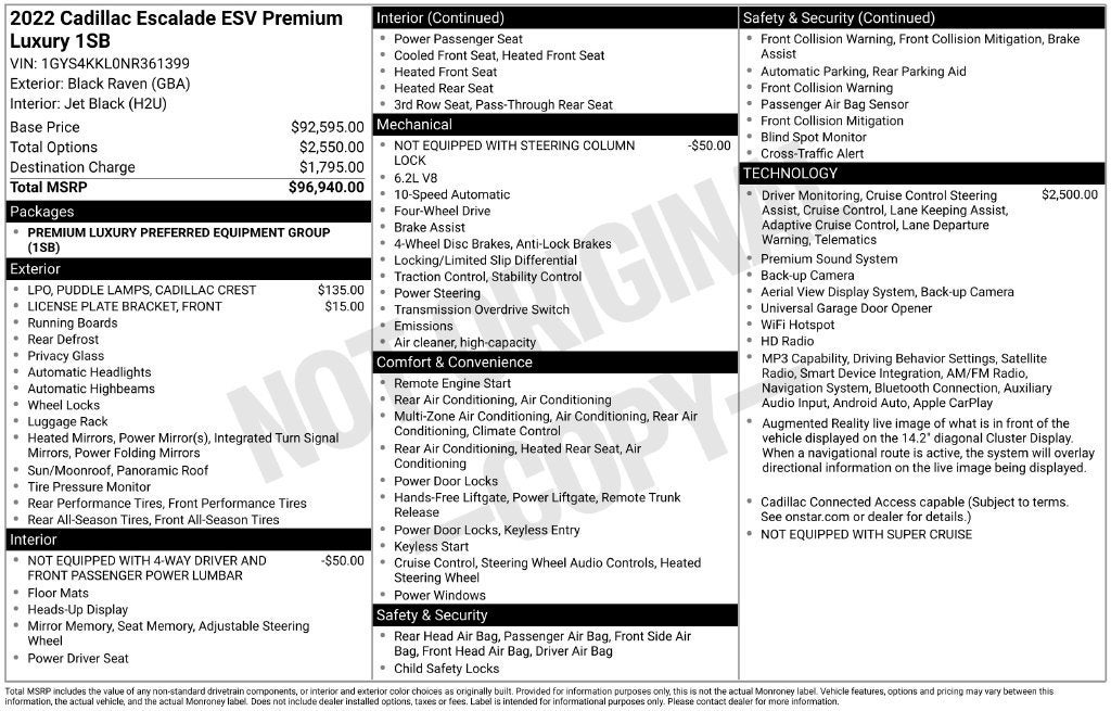 2022 Cadillac Escalade ESV Premium Luxury