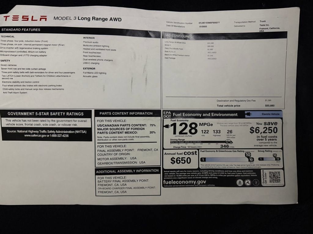 2025 Tesla Model 3 Long Range All-Wheel Drive