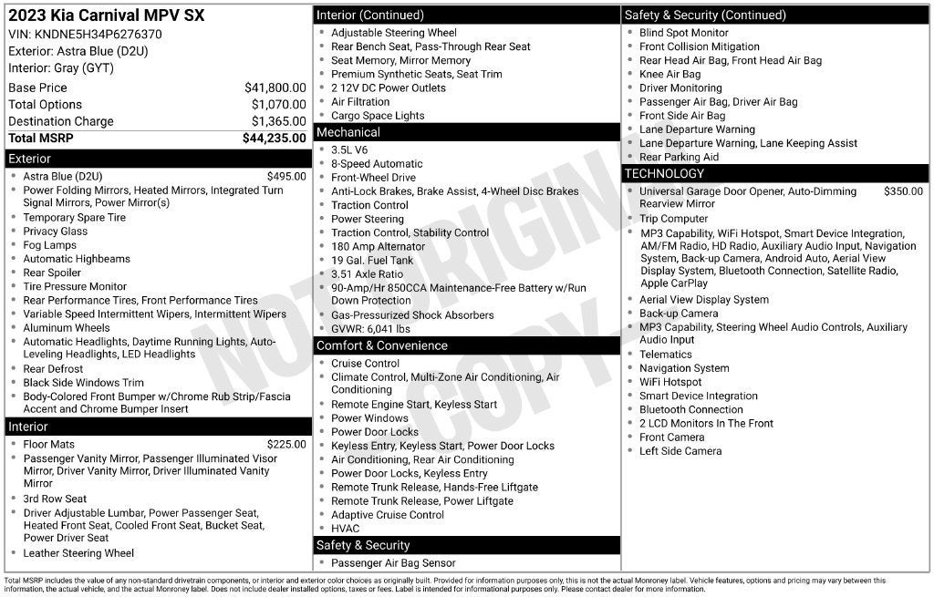 2023 Kia Carnival MPV SX