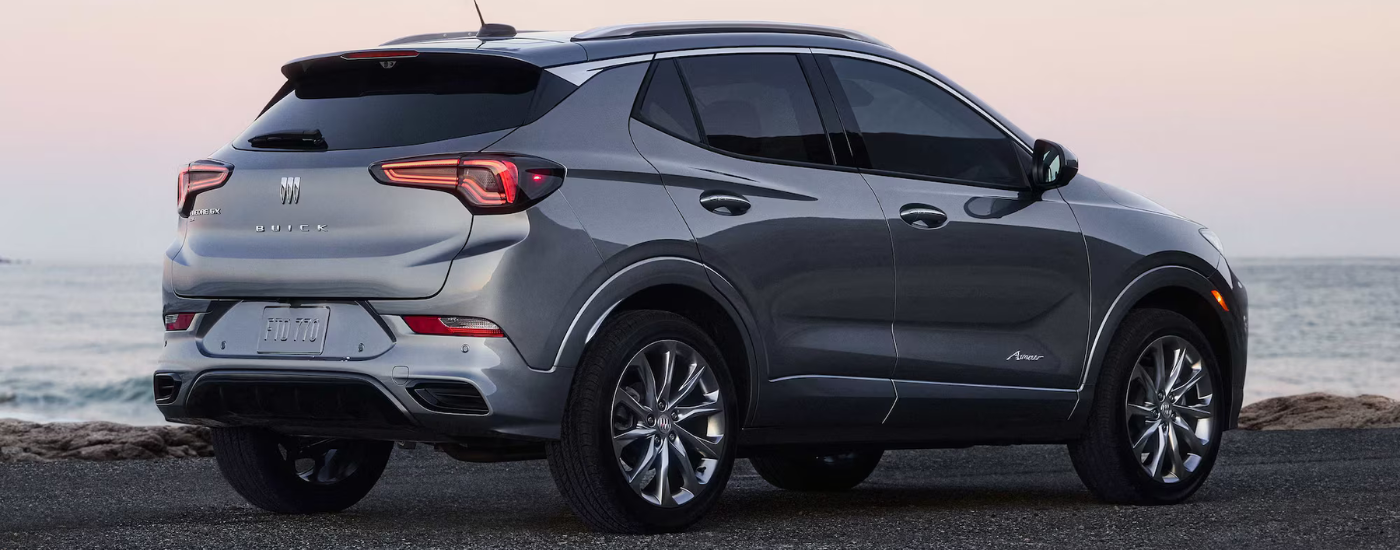 Grey 2026 Buick Encore from the rear at an angle
